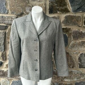 OSCAR DE LA RENTA Women's Blazer Jacket Size 10 Gray Black 100% Wool